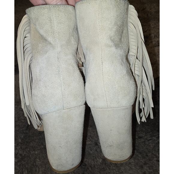 Rebecca Minkoff Iris suede Fringe Peep Toe Heeled Ankle Bootie 6.5 - Picture 5 of 6